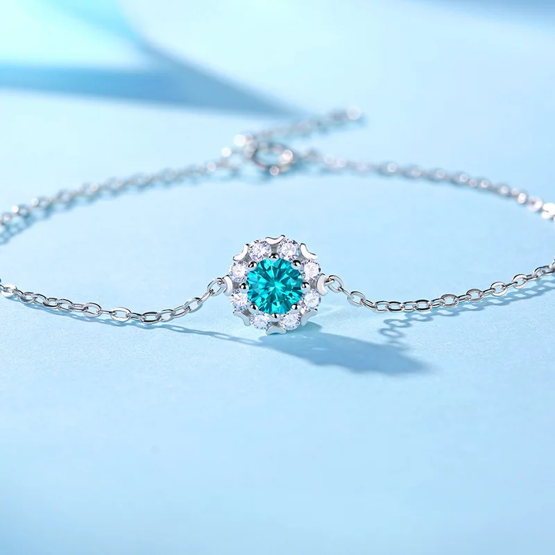 Graceful 0.5ct Snowflake Moissanite S925 Sterling Silver Bracelet For Women 16-19cm Adjustable Chain Valentine's Day Gift Girl