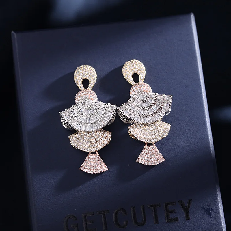 Women's Delicate Colorful Cubic Zirconia Tassel Earrings S925 Sterling Silver Fashionable Piercing Jewelry Gift for Anniversary