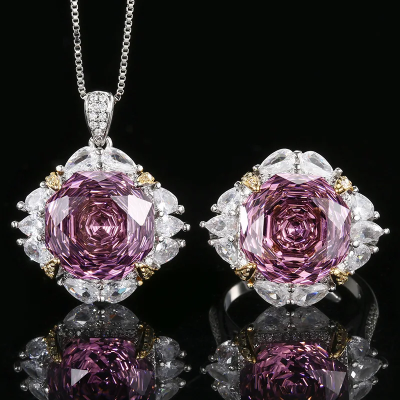 Rose Cut 14mm High Quality Zircon White Gold Plated Luxury Jewelry Set Stackable Wedding Anniversary Trendy