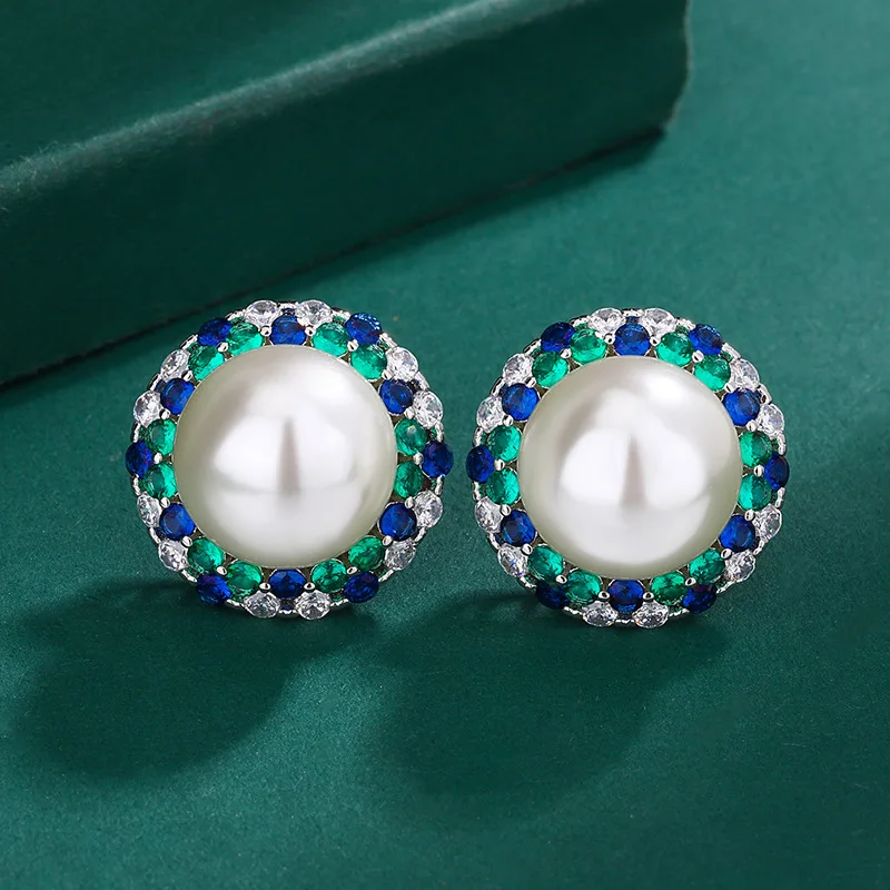 Pearl Necklace Jewelry Sets For Women Silver Needle Tahiti Earrings Set Emerald Zircon Rings Mothers Day Gift Set Luxury Charm