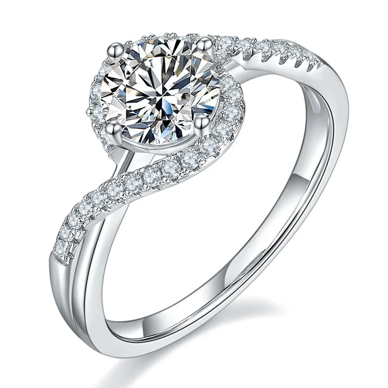 Elegant 1ct D Color Moissanite Twist Arm Ring For Women Luxury S925 Silver Jewelry Certified Engagement Wedding Girlfriend Wife