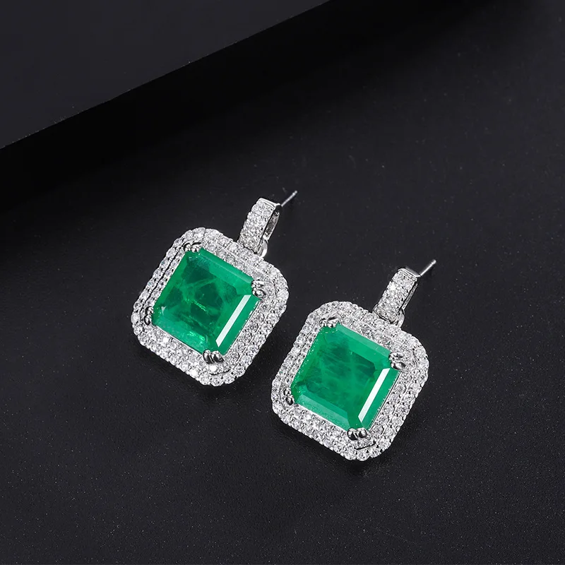 Elegant 10*10mm Paraiba Tourmaline Luxury Jewelry Set For Women Pendant Necklace Earrings Ring Popular Anniversary Gift