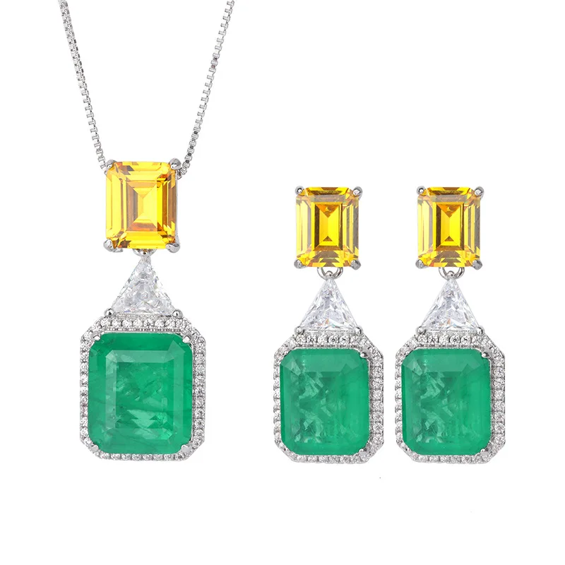 Paraiba Tourmaline Yellow White High Carbon Diamond Jewelry Sets Silve