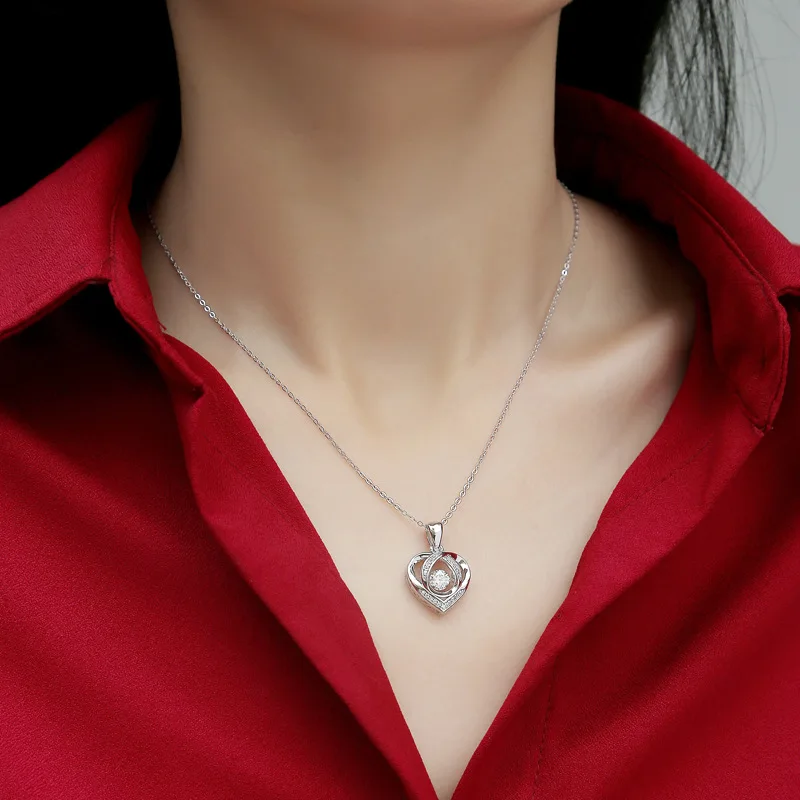 Brilliant Dancing Heart Moissanite Pendant Floating Diamond Necklace For Women S925 Sterling Silver Chain Valentine's Day Gift