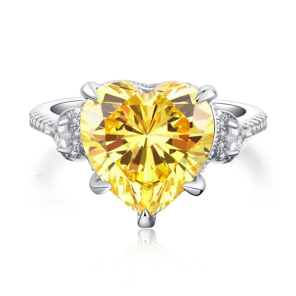 Yellow 5A Zircon S925 Sterling Silver Square Radiant Cut Ring For Women Girl Ice Flowers Wedding Ring Luxury Fine Jewelry Gift