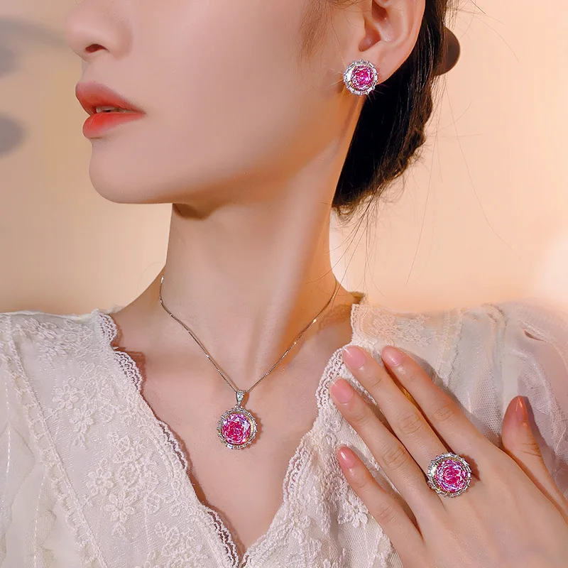 Millennium Cut 14-10mm High Quality Zircon Dragon Fruit White Gold Plated Round Jewelry Set Daily Trendy