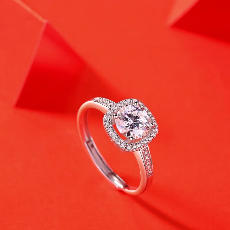 Elegant Four Claw 1ct Halo Moissanite Sterling Silver 925 Rings For Women Luxury Jewelry Accessories Anniversary Gift Girlfriend