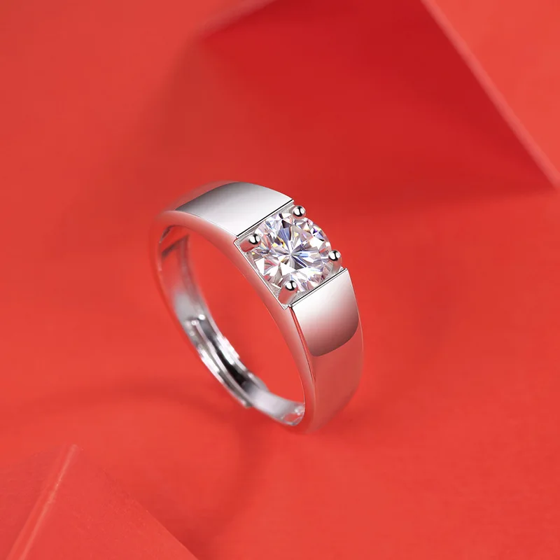 1ct Moissanite 925 Silver Original Certified Jewelry Resizable Dating Men's Finger-ring Free Shipping Hip Pop Luxury Accessories
