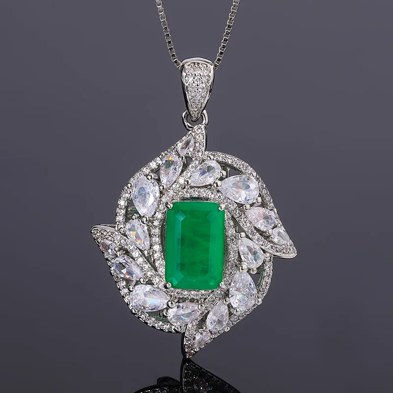 Emerald Natural Stone Rhinestones Zircon Earrings Luxury Ring Necklace Jewelry Sets For Women Charm 925 Jewelry Sets For Women