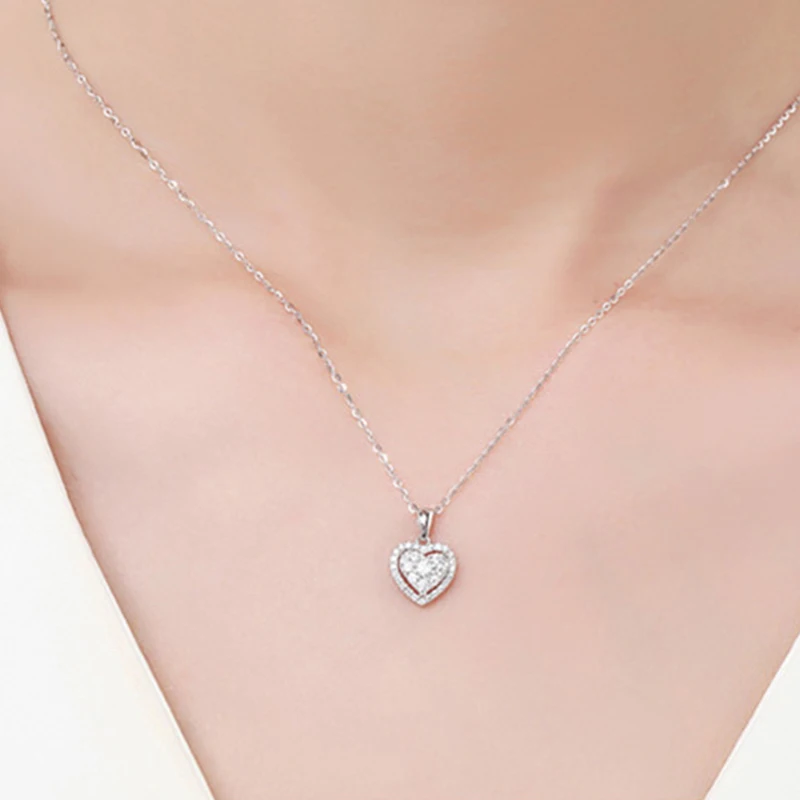 Delicate Halo Square Heart Cubic Zirconia Pendant Necklace For Women Popular Adjustable Chain Anniversary Gift Girlfriend