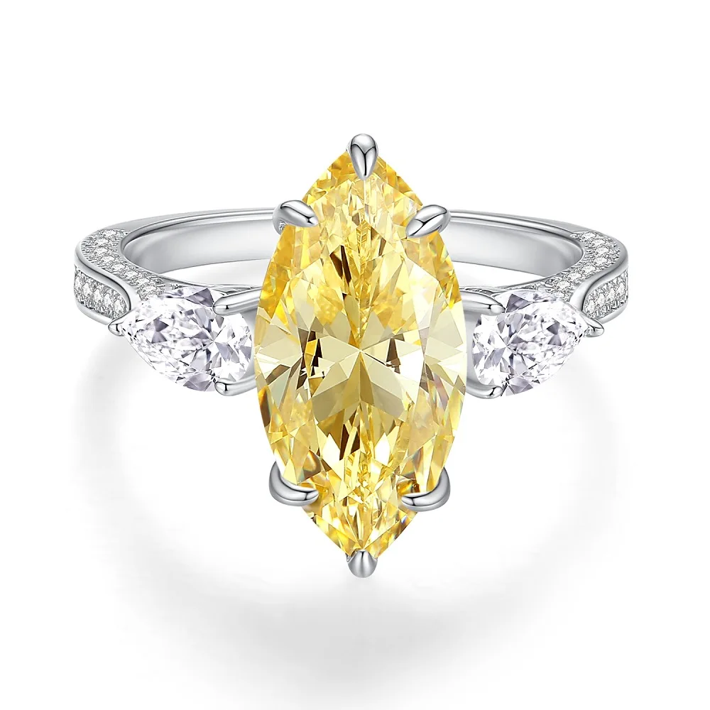 Yellow 5A Zircon S925 Sterling Silver Square Radiant Cut Ring For Women Girl Ice Flowers Wedding Ring Luxury Fine Jewelry Gift