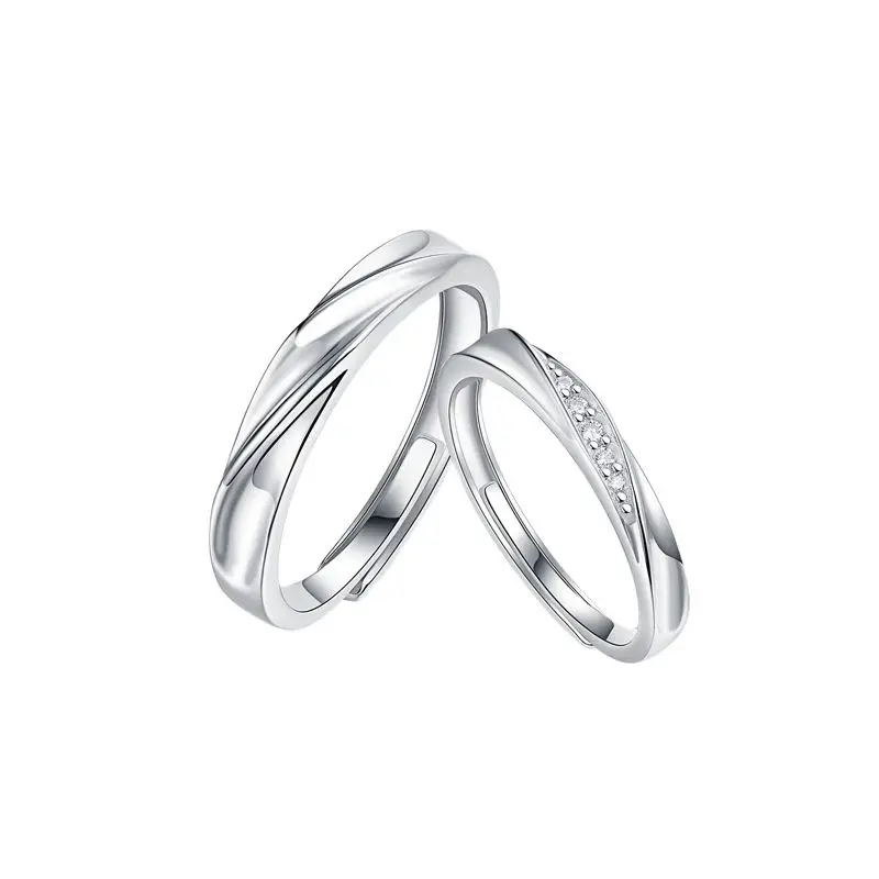 Adjustable 925 Sterling Silver Twist Arm Cross D Color Moissanite Wedding Ring Set For Couple Women Men Engagement Popular