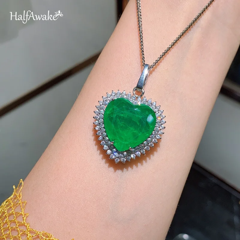 Romantic Lab Created Heart Emerald Paraiba Tourmaline Pendant Necklace Chain Luxury Jewelry Valentine's Day Gift