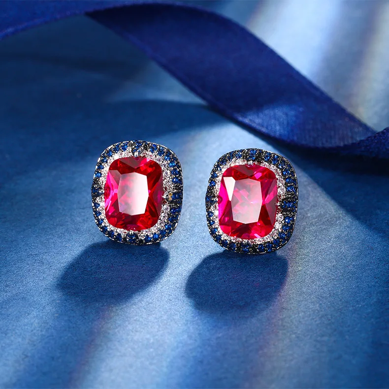 Jewelry Ruby Vintage Luxury Charm Personality Necklace Ring Earring Set For Women Main Stone 12 * 16-8 * 10 Zricon Wedding Party