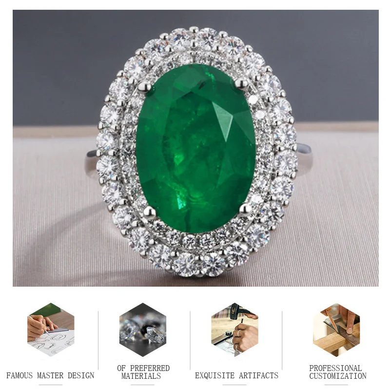 Hot Oval Emerald Paraiba Ruby Big Ring For Women Wedding Party Evening Dress Retro Gemstone Massive Zircon Around Fine Jewelry