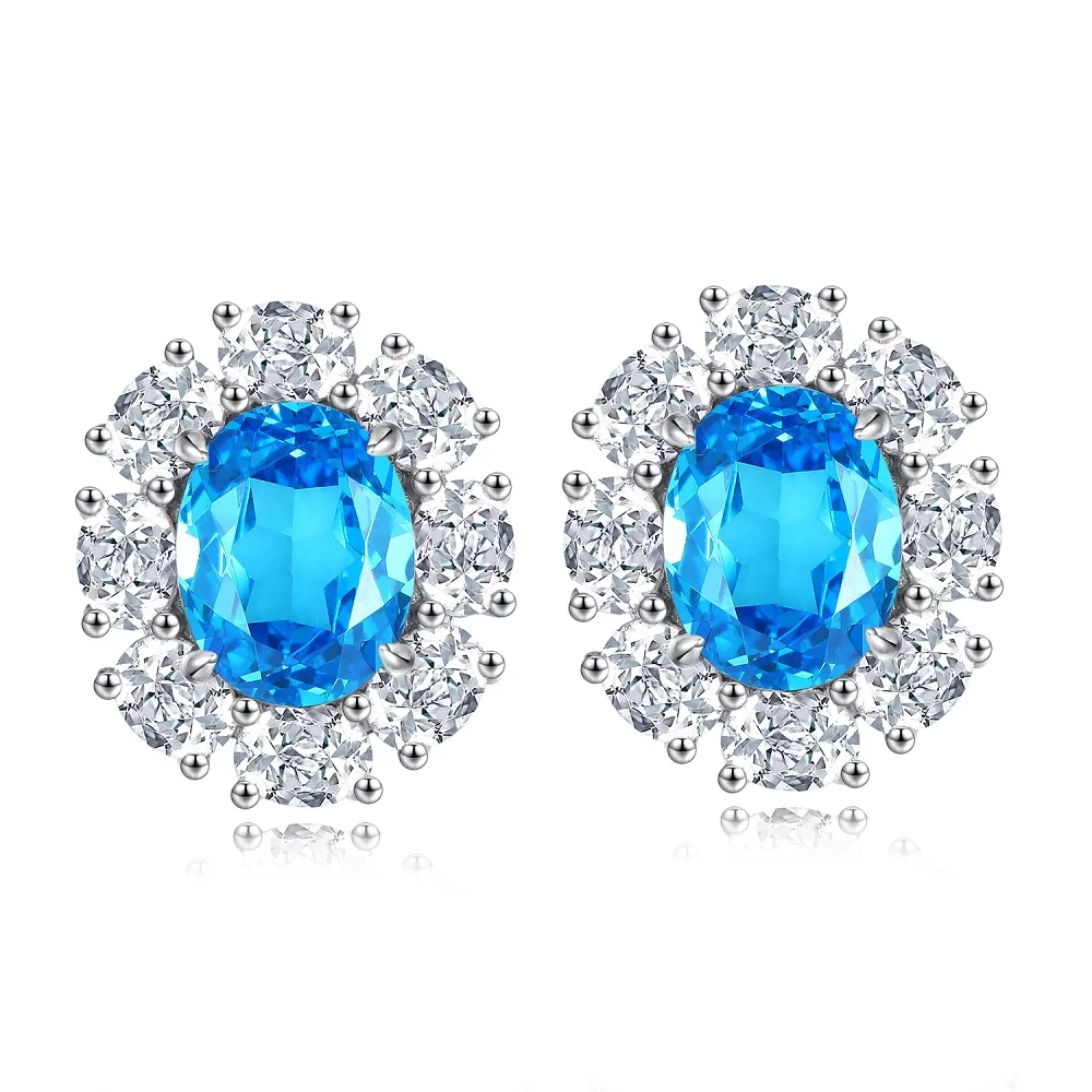 S925 Sterling Silver Earring Stud For Women's Sapphire Pink High Carbon Diamond Jewelry Round  Ruby Emerald Gemstone Charm Party