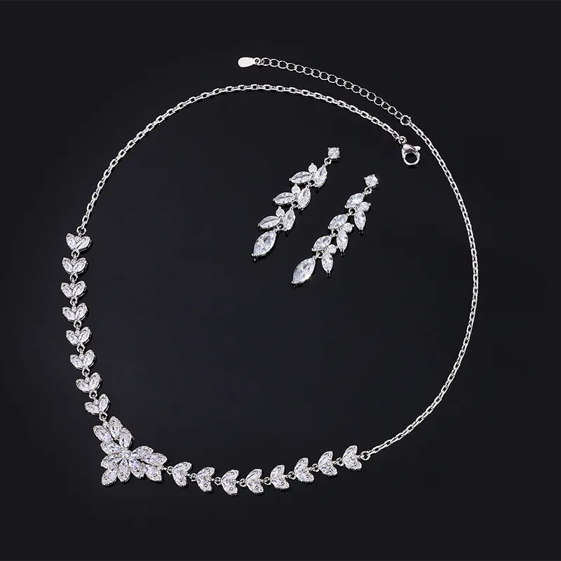 Luxury Zircon Jewelry Set Charms Necklace Earrings Pendant Sets Ladies For Women Wedding Accessories Banquet Valentine's Day