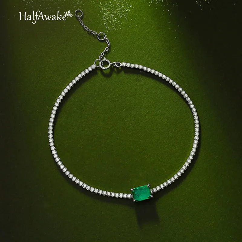 Paraiba Emerald Gemstone Charm Tennis Bracelet For Women Sterling Silver copper alloy Zircon Bangles New Trend Jewelry Girl Gift