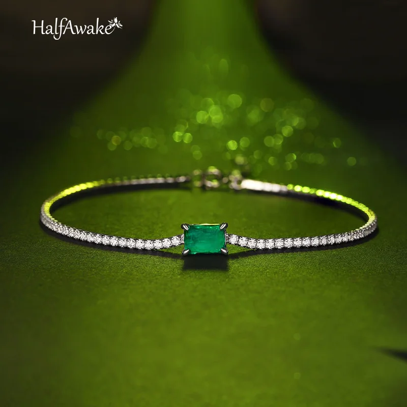 Paraiba Emerald Gemstone Charm Tennis Bracelet For Women Sterling Silver copper alloy Zircon Bangles New Trend Jewelry Girl Gift