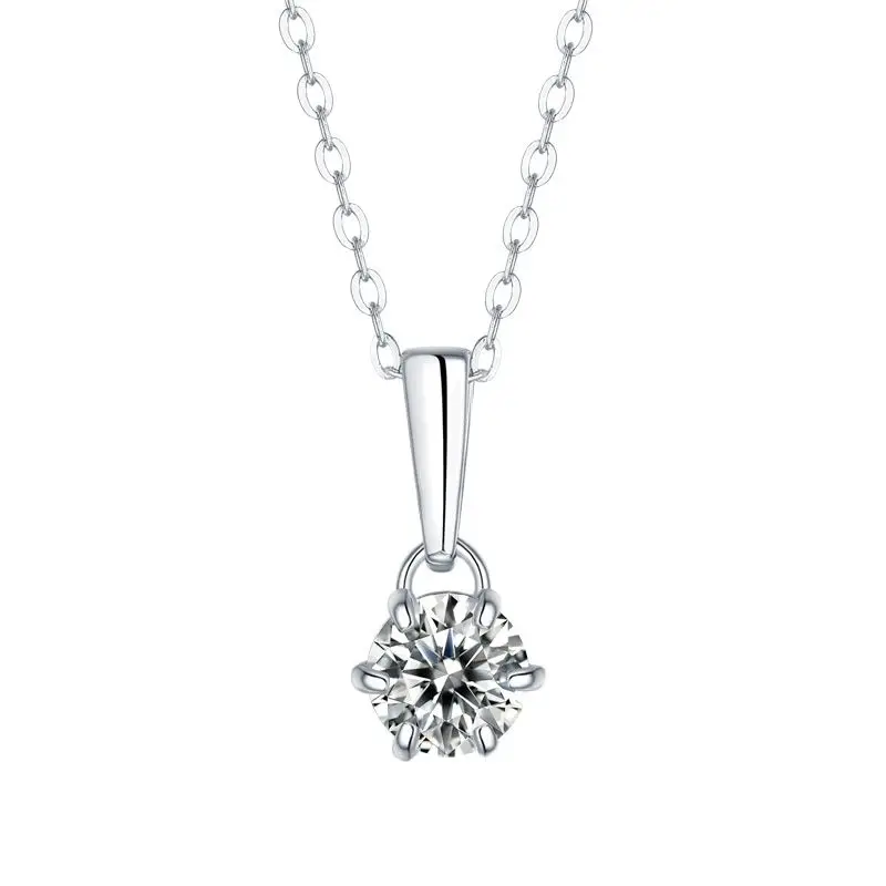 Classic Six Claw 1-2ct Moissanite Pendant S925 Sterling Silver Necklac