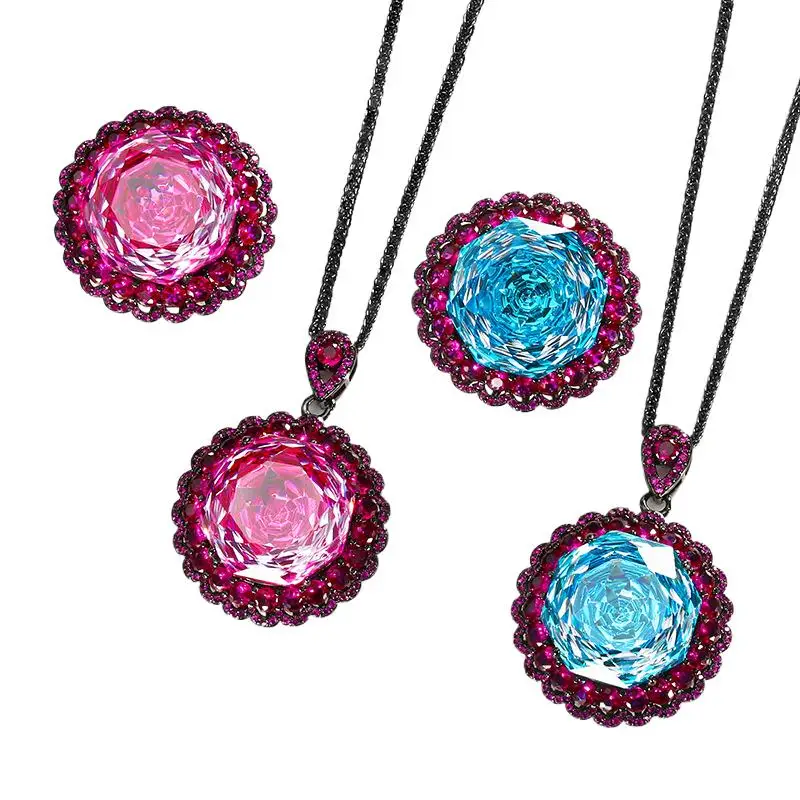 Rose Cut 18mm High Quality Zircon White Gold Plated Elegant Luxury Jewelry Set Best Seller Wedding