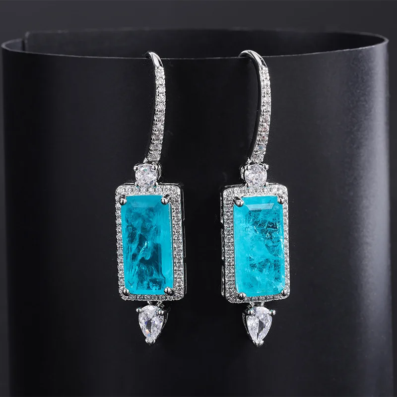 Paraiba Pendant Earrings Zircon Necklace Emerald Chain Gemstone Jewelry Set For Women Charm Luxury Elegance Banquet Party Gift