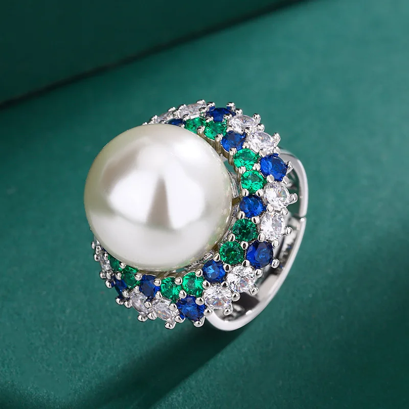 Pearl Necklace Jewelry Sets For Women Silver Needle Tahiti Earrings Set Emerald Zircon Rings Mothers Day Gift Set Luxury Charm
