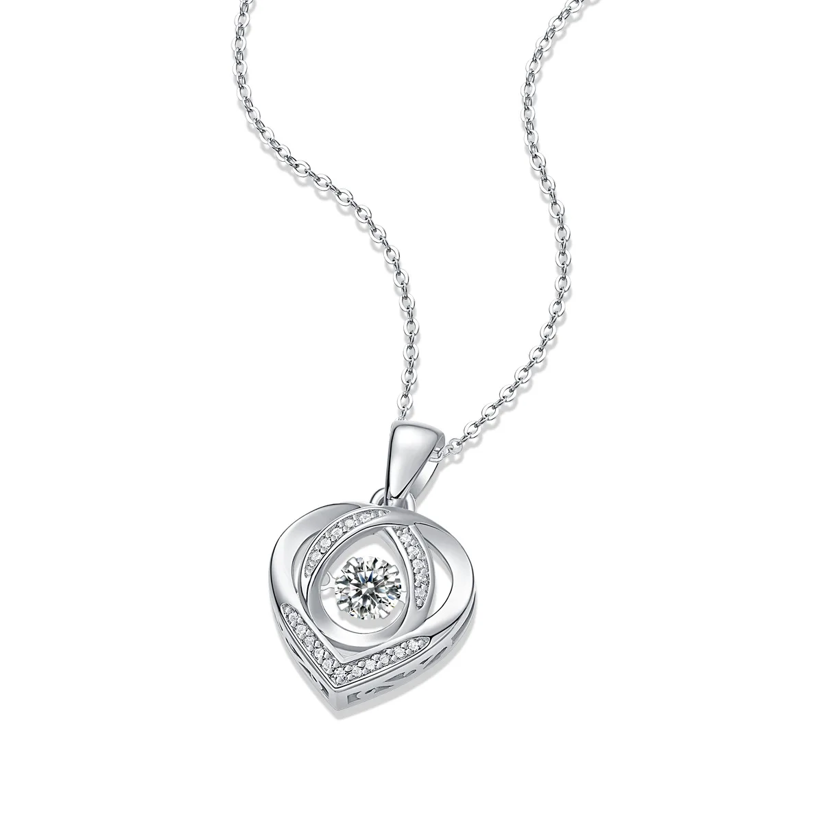 Brilliant Dancing Heart Moissanite Pendant Floating Diamond Necklace For Women S925 Sterling Silver Chain Valentine's Day Gift