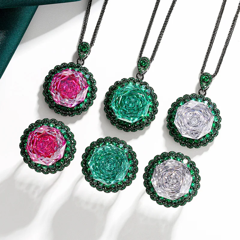 Rose Cut 18mm High Quality Zircon Dragon Fruit White Gold Plated Luxury Fashion Jewelry Set Wedding Party Gift Trendy Elegant