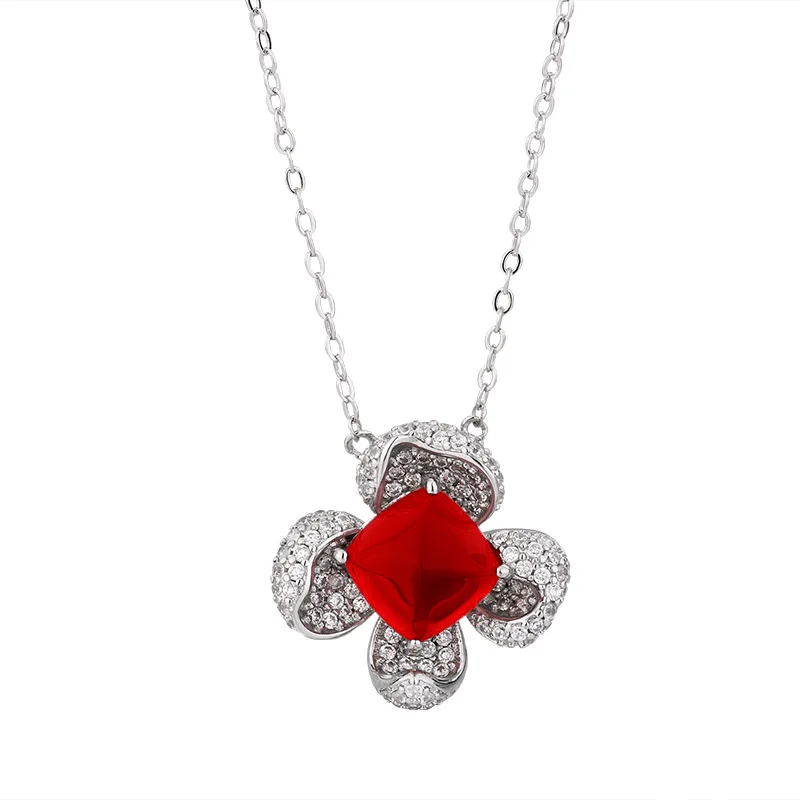 Jewelry Ruby Flower Emerald Necklace Crystal Zircon Necklace Ring Princess Temperament Jewelry Set For Women Gift Personality