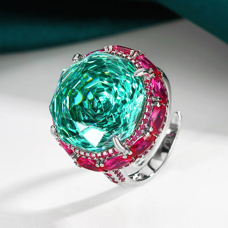 Rose Cut 18-16mm High Quality Zircon Para Green White Gold Plated Luxury Jewelry Set Hot Trendy Statement