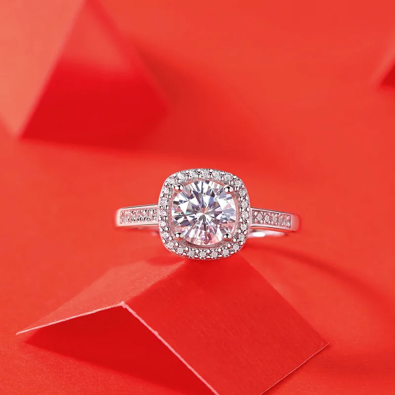 Elegant Four Claw 1ct Halo Moissanite Sterling Silver 925 Rings For Women Luxury Jewelry Accessories Anniversary Gift Girlfriend
