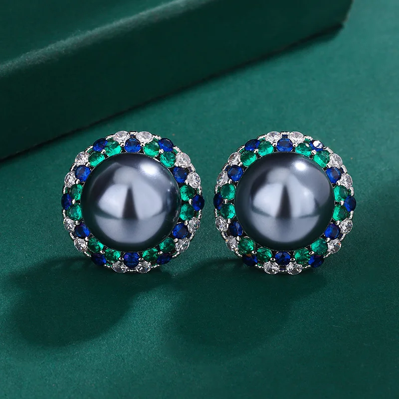 Pearl Necklace Jewelry Sets For Women Silver Needle Tahiti Earrings Set Emerald Zircon Rings Mothers Day Gift Set Luxury Charm