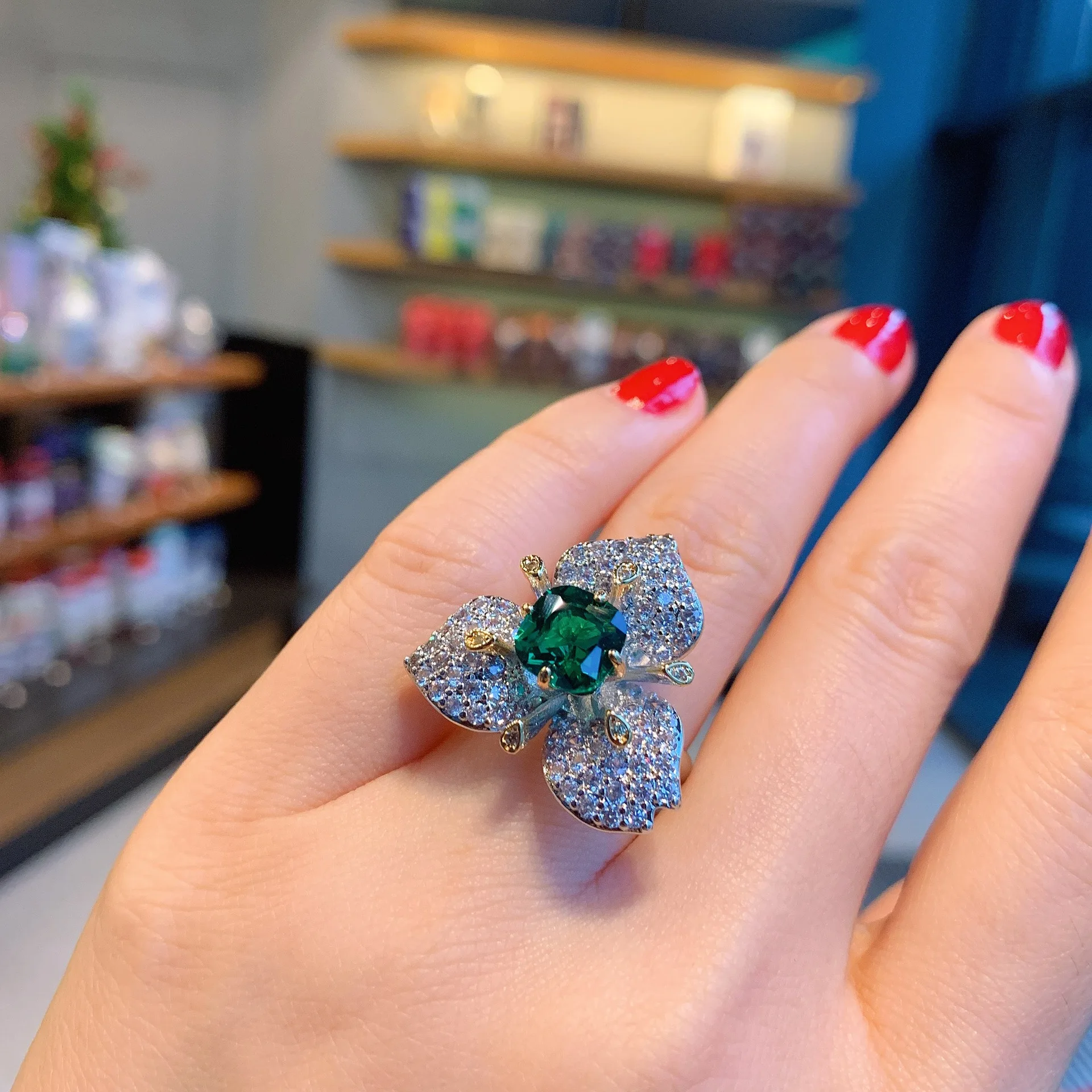 Sparkling Cubic Zirconia Lab Created Emerald Jewelry Set For Women Silver Alloy Ring Earrings Popular Anniversary Gift