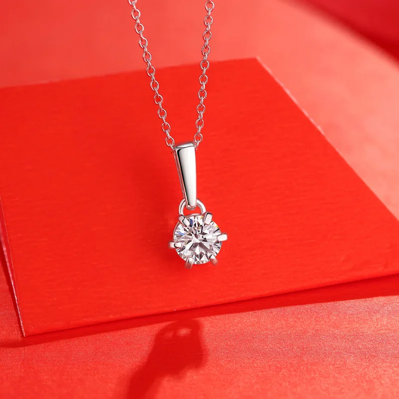 Classic Six Claw 1-2ct Moissanite Pendant S925 Sterling Silver Necklace Certified For Women Popular Anniversary Gift Wife