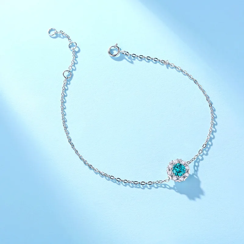 Graceful 0.5ct Snowflake Moissanite S925 Sterling Silver Bracelet For Women 16-19cm Adjustable Chain Valentine's Day Gift Girl