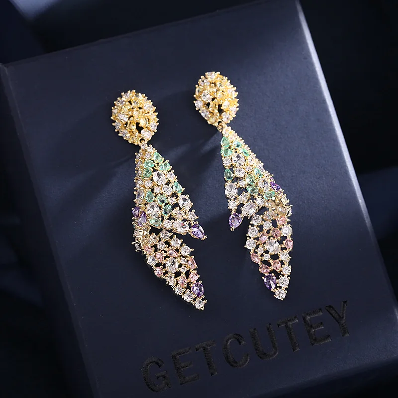 Aesthetic Color Zircon Conch Earrings For Women Girl Ladies Wedding Engagement Real 925 Silver Needle Charm Party Jewelry Gift
