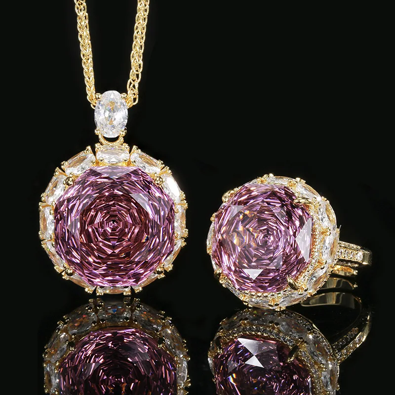 Rose Cut 18-16mm High Quality Zircon Gold Tone White Gold Plated Luxury Jewelry Set Daily Gift Trendy Elegant