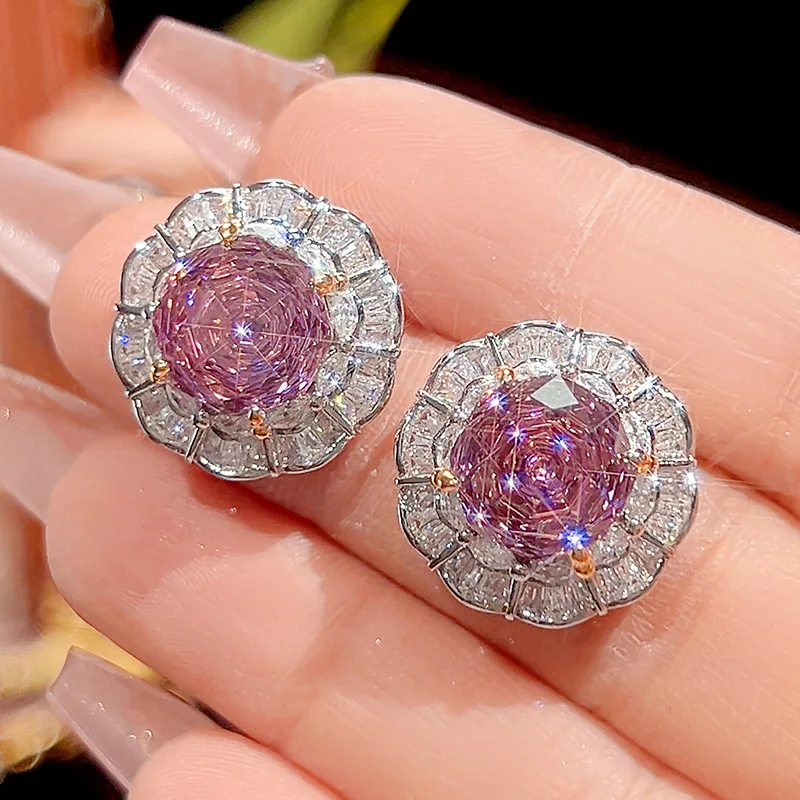 Rose Cut 16-10mm High Quality Zircon Dried Rose White Gold Plated Luxury Jewelry Set Party Gift Fashion Trendy