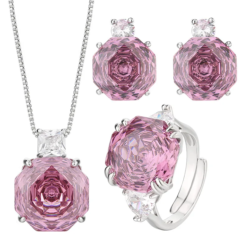 Rose Cut 14-12mm High Quality Zircon Dried Rose White Gold Plated Simple Jewelry Set Casual Fashion Trendy