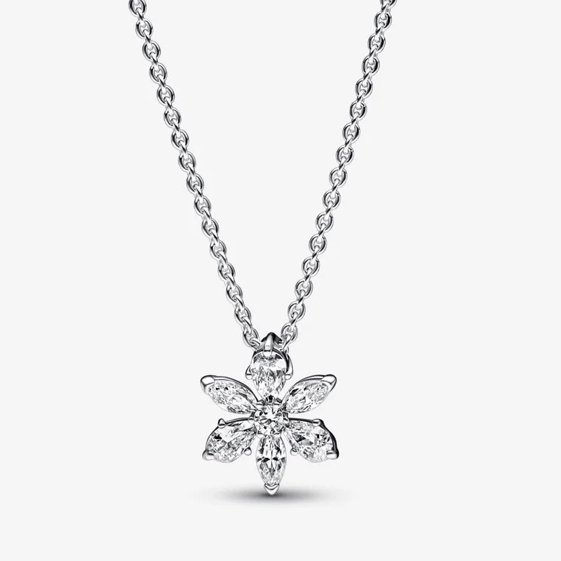 Silver 925 Shine Snowflake Rectangular Herbarium Cluster Drop Shooting Star Pavé Pendant Necklace For Women Free Shipping