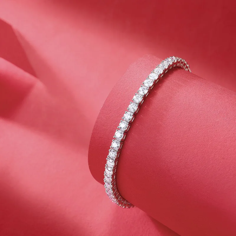 HQD Round Cut Brilliant 0.1ct 3mm Moissanite Tennis Bracelet 925 Sterling Silver Jewelry For Women Wedding Chain On Hand Female
