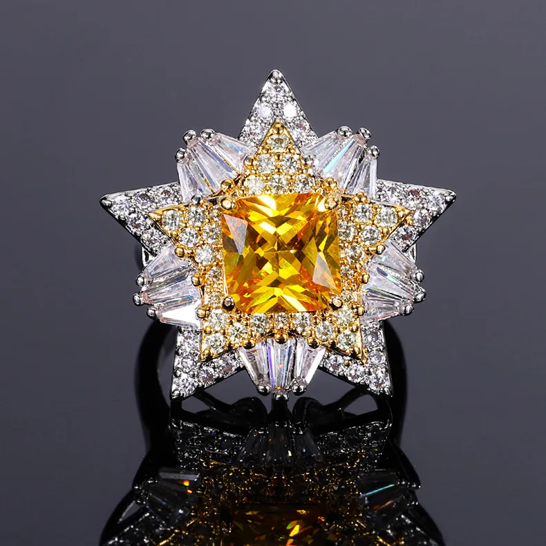 Rhinestones Smart Star Flower Necklace Female Pink Diamond Pentagram Ring Luxury Topaz Zircon Ring Charms Jewellery Women