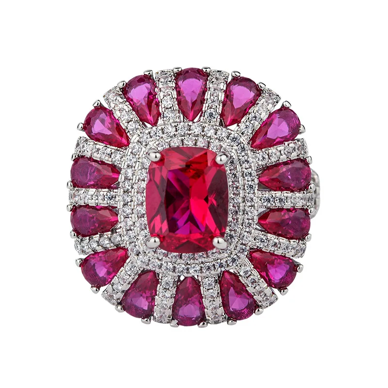 Sparkling Lab Created 7*9mm Sapphire Ruby Pink High Carbon Diamond Jewelry Set For Women Necklace Ring Engagement Wedding Luxury