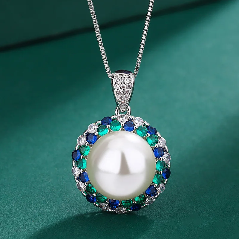 Pearl Necklace Jewelry Sets For Women Silver Needle Tahiti Earrings Set Emerald Zircon Rings Mothers Day Gift Set Luxury Charm
