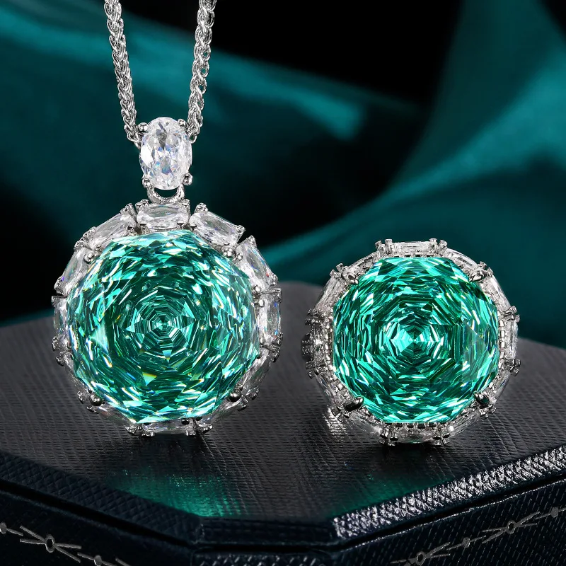 Rose Cut 18-16mm High Quality Zircon Para Green White Gold Plated Elegant Jewelry Set Bridal Wedding Trendy
