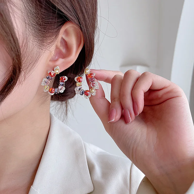 Korean New Candy Sugar Colorful Zircon Earrings For Women Girl Gift Sweet Silver Plated Ear Piercing Jewelry New Trend