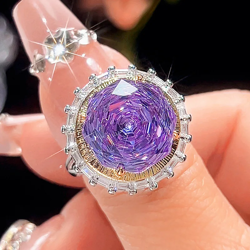 Millennium Cut 14-10mm High Quality Zircon Violet White Gold Plated Round Jewelry Set Party Gift Fashion