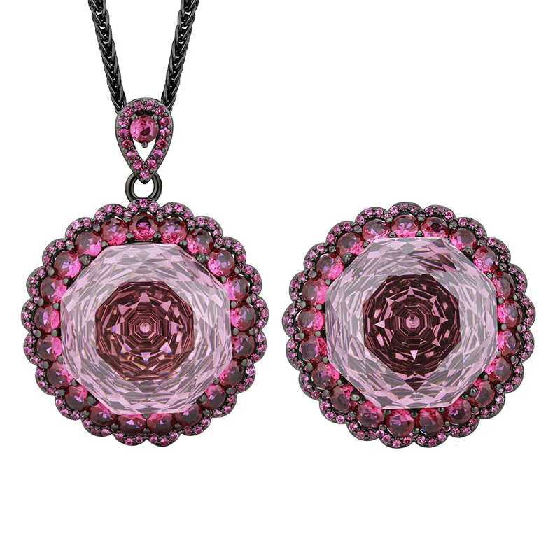 Rose Cut 18mm High Quality Zircon Round White Gold Plated Luxury Jewelry Set Wedding Anniversary Fashion