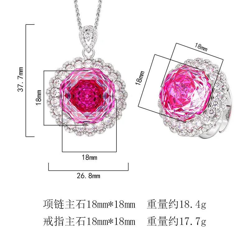 Rose Cut 18mm High Quality Zircon Dragon Fruit Color White Gold Plated Luxury Jewelry Set Bridal Wedding Gift Trendy Elegant